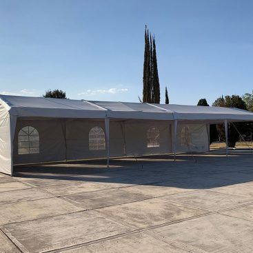 carpa 6x20 para feria con cortinas abajo